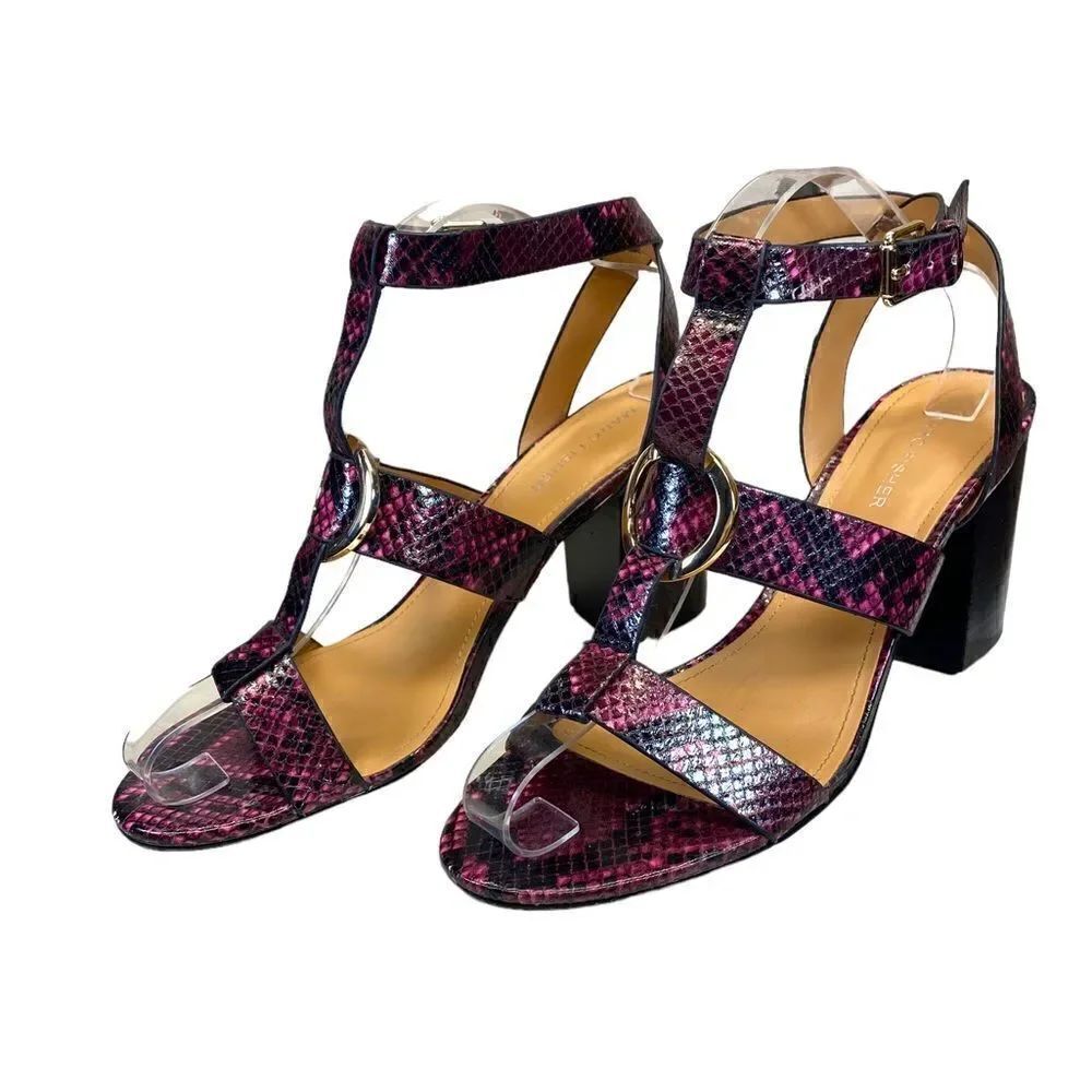 Marc Fisher Leather Chunky Block Heel Open Toe Sandals Snake Skin Womens Size 9